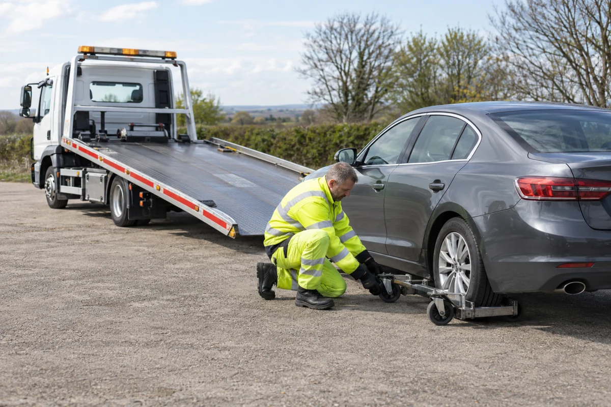 Automatic car recovery — vehicle recovery and transport illustration
