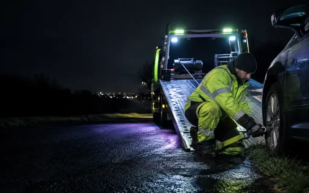 Electric vehicle recovery — vehicle recovery and transport illustration