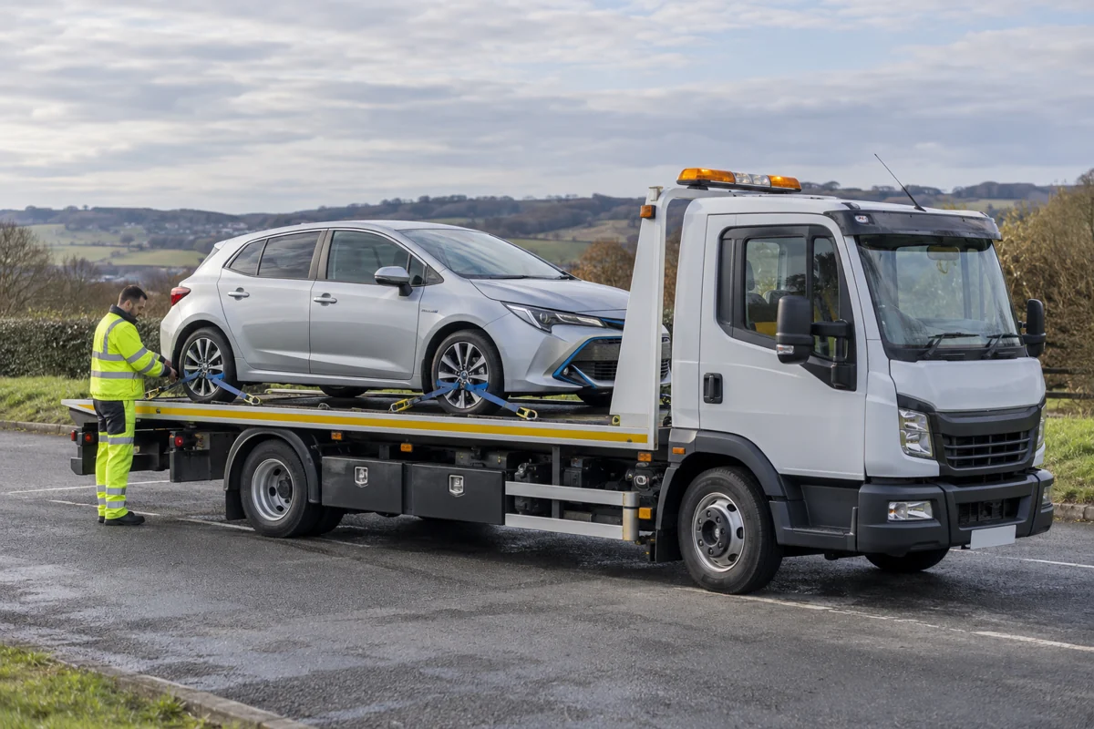 Hybrid vehicle recovery — vehicle recovery and transport illustration