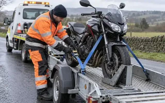 Motorcycle recovery — vehicle recovery and transport illustration