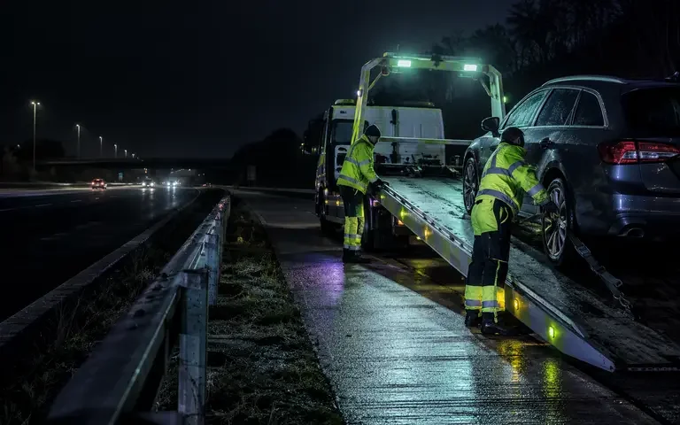 Motorway recovery — vehicle recovery and transport illustration
