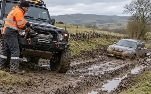 Off road recovery — vehicle recovery and transport illustration